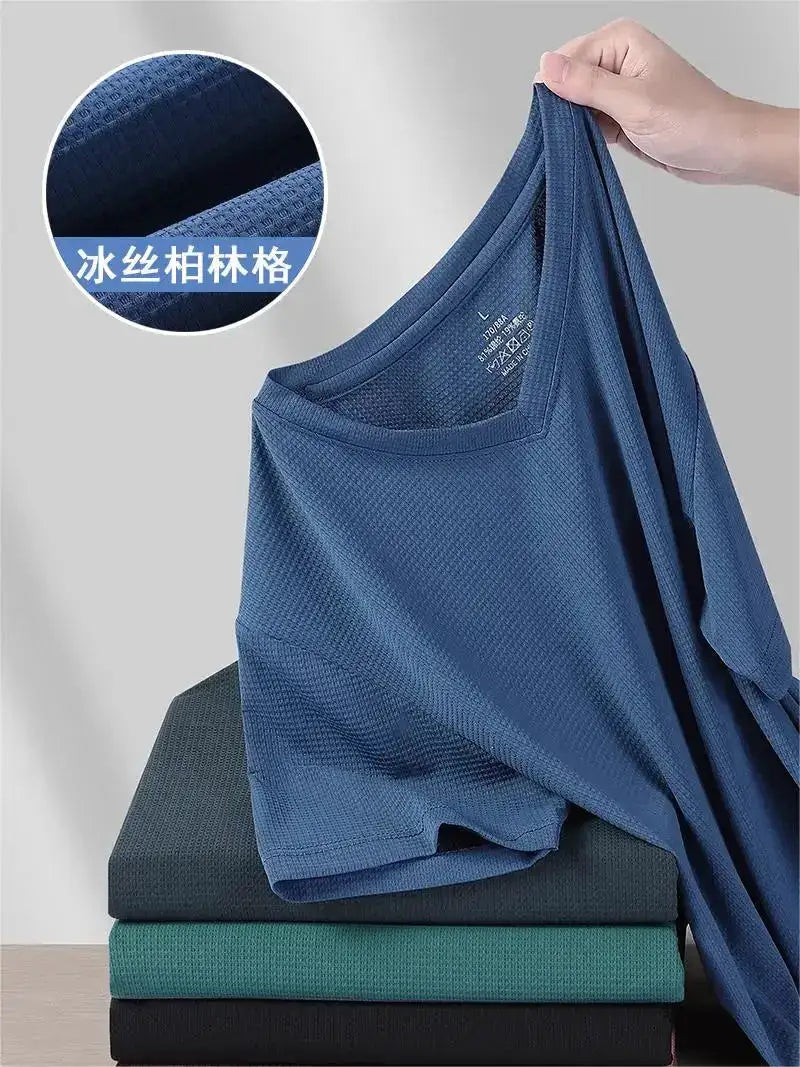 Plus Size 7XL 8XL 9XL Summer V-Neck T-shirts For Men Ice Silk Cooling Quick-dry Breathable Men&