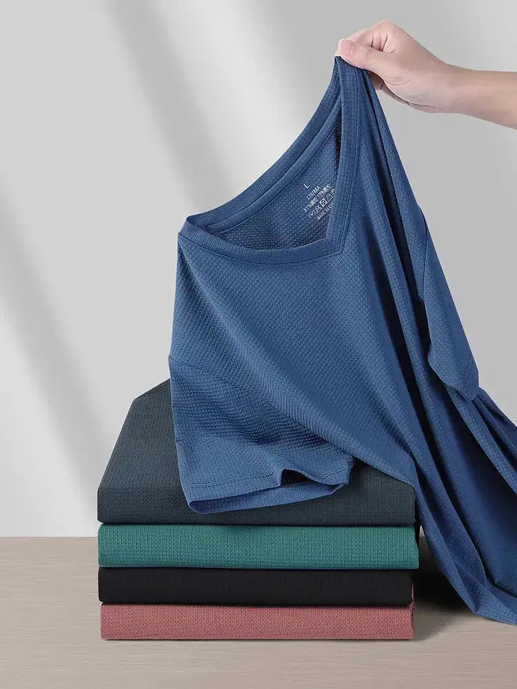 Plus Size 7XL 8XL 9XL Summer V-Neck T-shirts For Men Ice Silk Cooling Quick-dry Breathable Men&