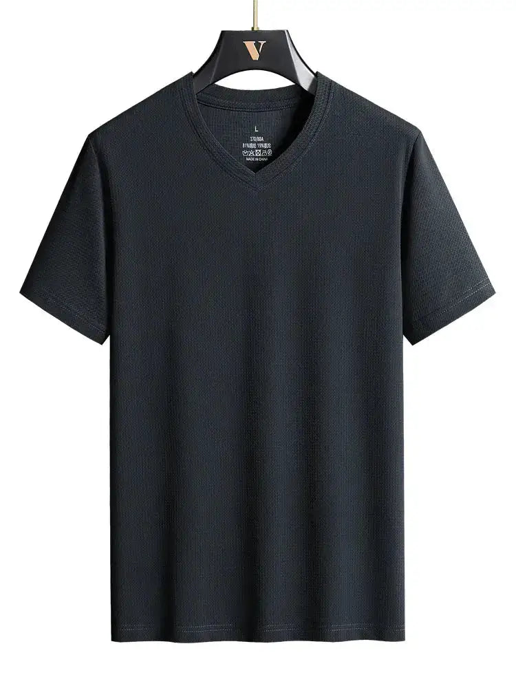 Plus Size 7XL 8XL 9XL Summer V-Neck T-shirts For Men Ice Silk Cooling Quick-dry Breathable Men&