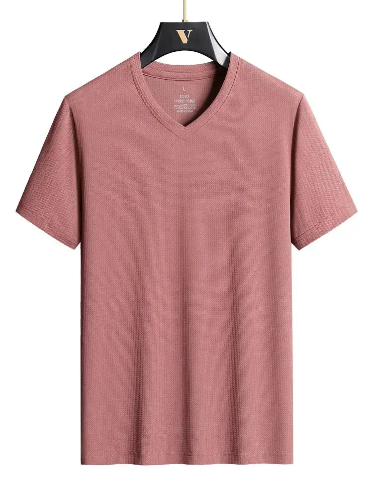 Plus Size 7XL 8XL 9XL Summer V-Neck T-shirts For Men Ice Silk Cooling Quick-dry Breathable Men&