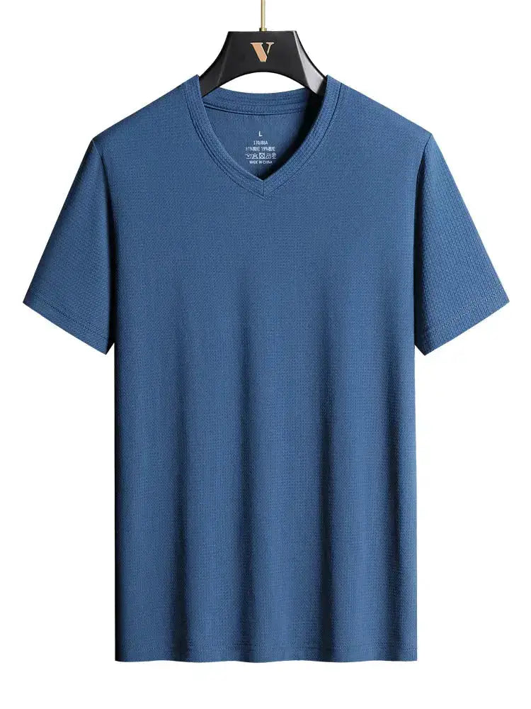 Plus Size 7XL 8XL 9XL Summer V-Neck T-shirts For Men Ice Silk Cooling Quick-dry Breathable Men&