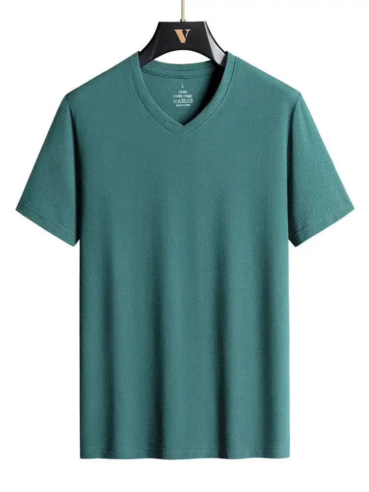 Plus Size 7XL 8XL 9XL Summer V-Neck T-shirts For Men Ice Silk Cooling Quick-dry Breathable Men&