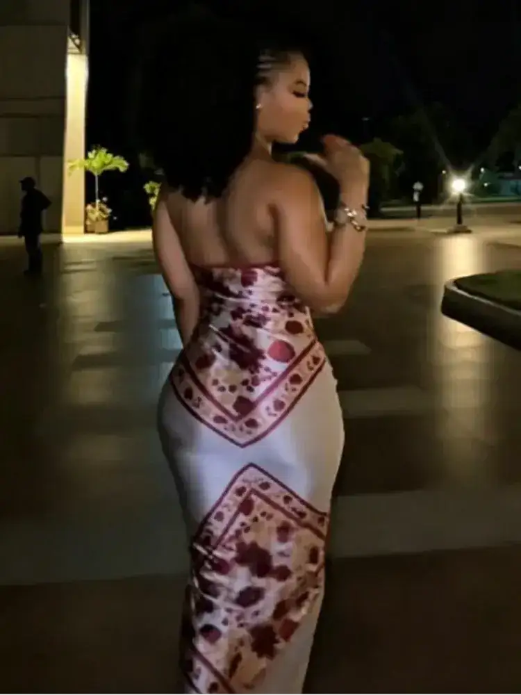 Chic Elegant Satin Dress Floral Print Slim Bodycon Women Dresses Evening Party Wedding Guest Summer Streetwear by Dropshipman