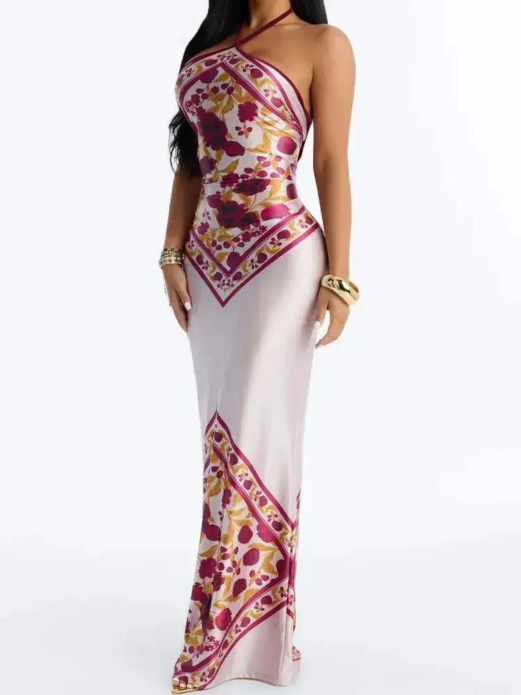 Chic Elegant Satin Dress Floral Print Slim Bodycon Women Dresses Evening Party Wedding Guest Summer Streetwear by Dropshipman