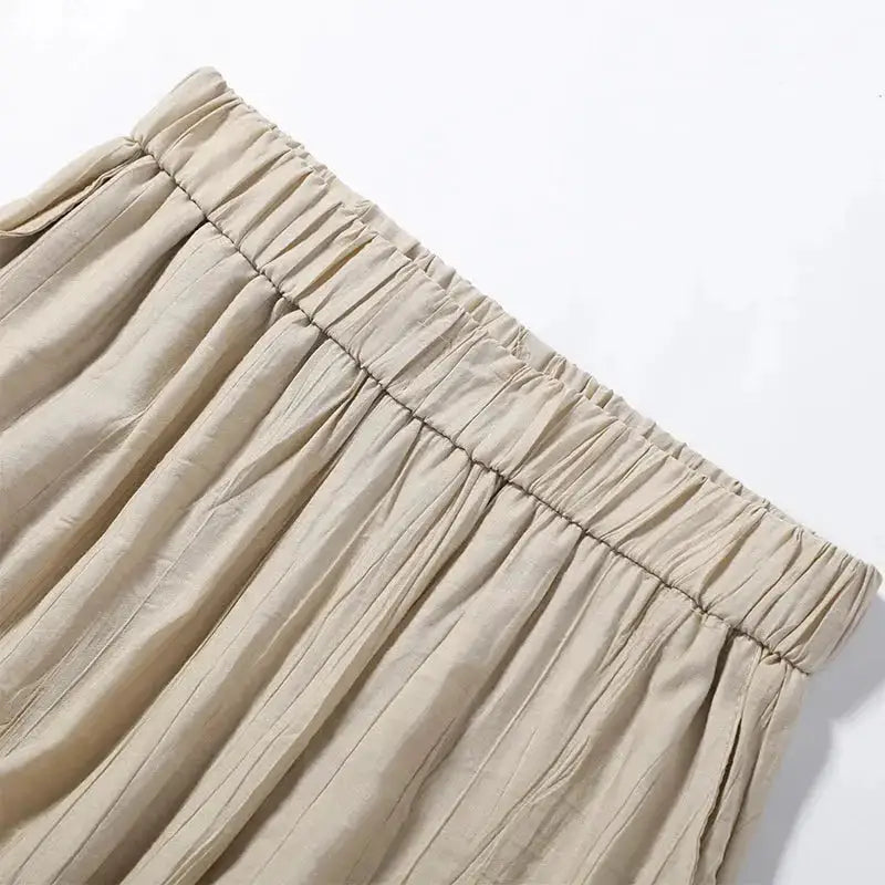 Beaded Halter Neck Bubble Top & High Waist Wide Leg Pants Set 2026 Summer Casual Resort Linen Blend Office Daily Outfit by Dropshipman