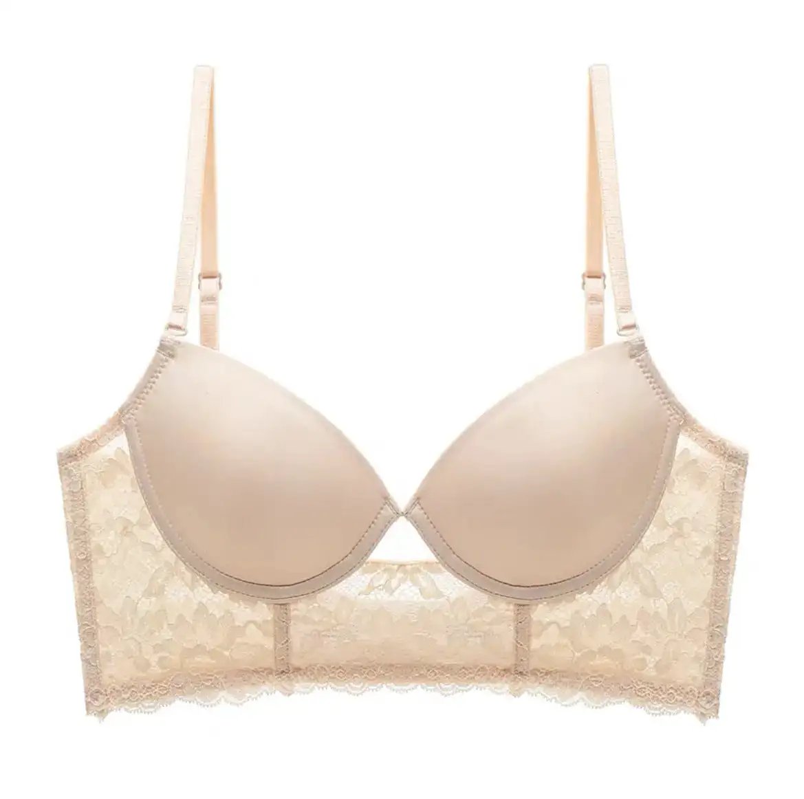 U-shaped back underwear large chest small full cup one-piece white lace gathered accessory breast anti-sagging bra by Dropshipman
