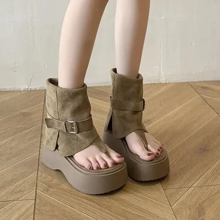 High-End Thong Sandals for Women 2025 Summer New Open-Toe Sandals Platform Thick-Soled Niche Western Trouser Boots by Dropshipman