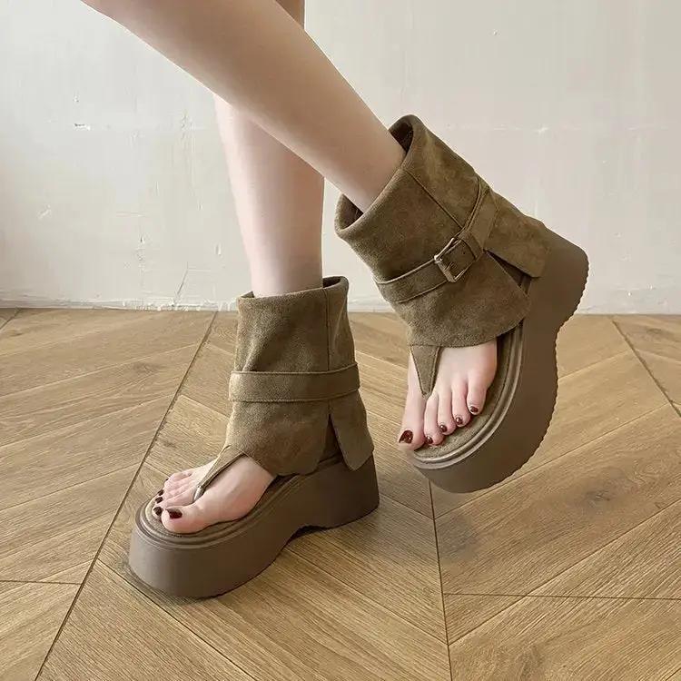 High-End Thong Sandals for Women 2025 Summer New Open-Toe Sandals Platform Thick-Soled Niche Western Trouser Boots by Dropshipman