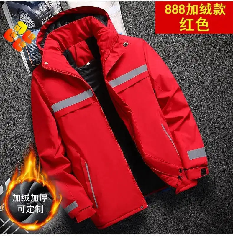New Winter Work Jacket, Waterproof Windproof Reflective Thermal Coat with Fleece Lining, Stain Resistant Outdoor by Dropshipman