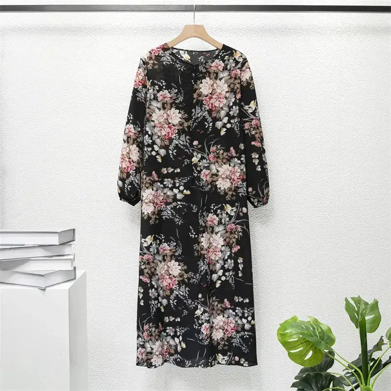 Muslim Dresses Women Maxi Dresses Mujer Vestidoes Female Loose Dresses Full Sleeve Printed Floral Casual Robe Long Dress by Dropshipman