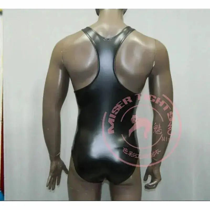 Fahion Men Elastic Bodysuit PU Leather Tank Top Sleeveless Muscle Shirt Fitness Hot Shapers Tights One Pieces Thong Leotard by Dropshipman