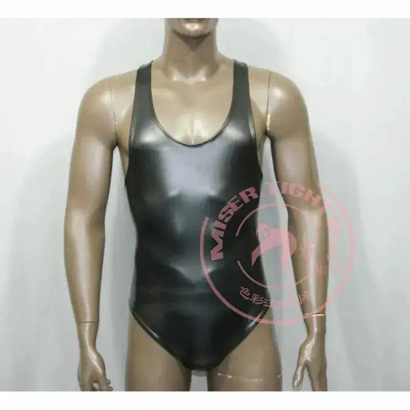 Fahion Men Elastic Bodysuit PU Leather Tank Top Sleeveless Muscle Shirt Fitness Hot Shapers Tights One Pieces Thong Leotard by Dropshipman