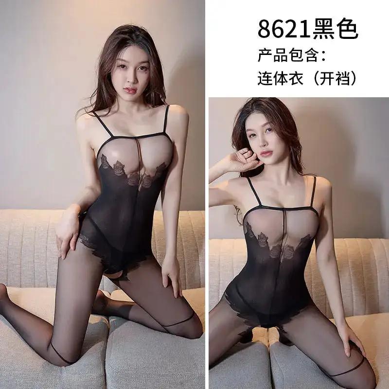 Preferred sexy underwear women Europe and the United States foreign trade sexy condole belt dew open silk stockings pajamas wholesale 8621 by Dropshipman