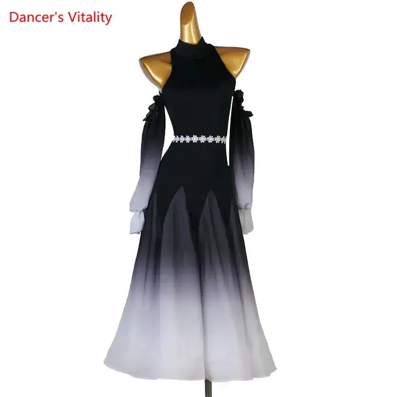 Modern Dance Dress Stand-Up Collar Mesh Sleeve Long Skirt Performance Clothing High-End Custom Child Woman Competition Clothes by Dropshipman