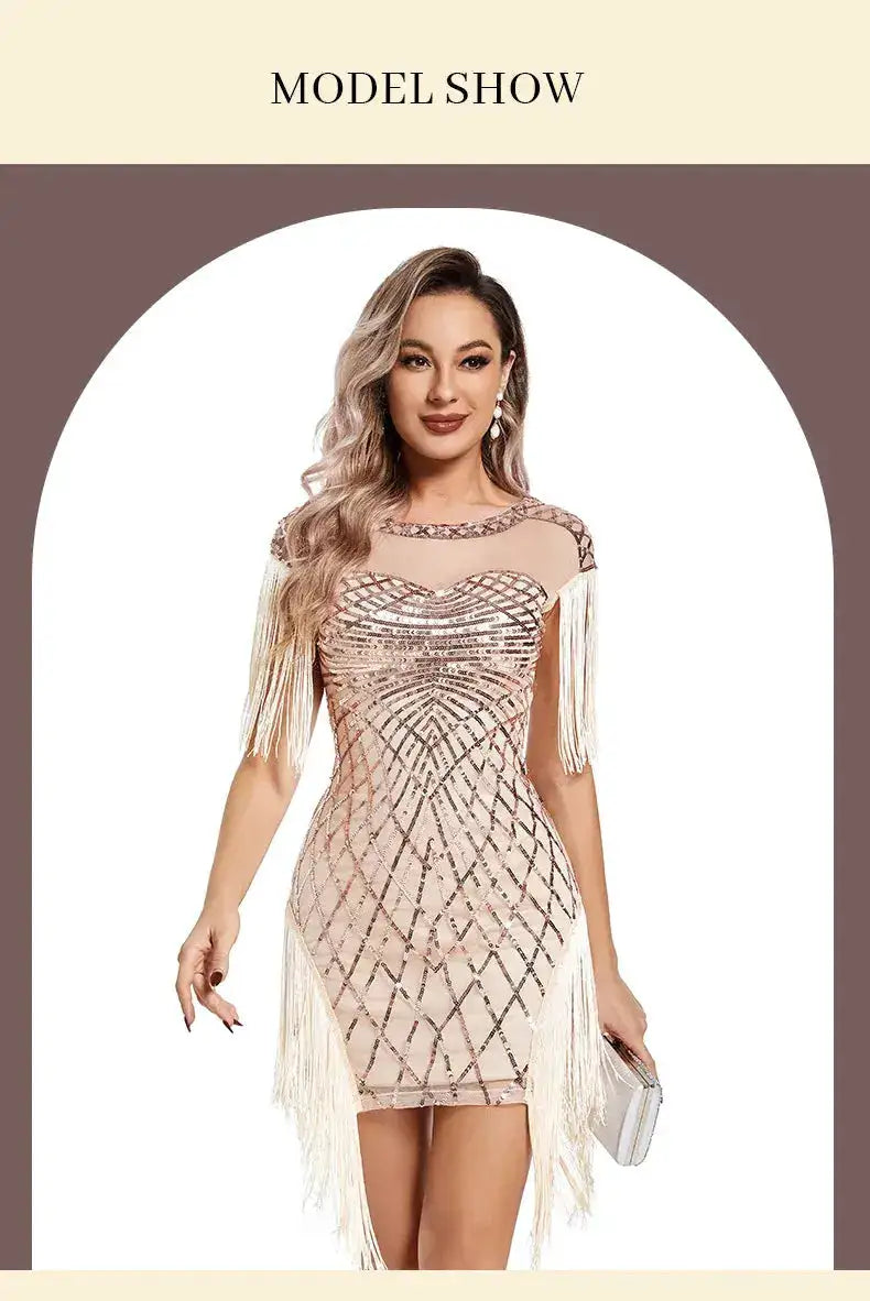 1920s Flapper Sequins Great Gatsby Cocktail Party Dress Sexy Retro Dress Wedding Dress Shop Dinner Dress Embroidered Dress by Dropshipman