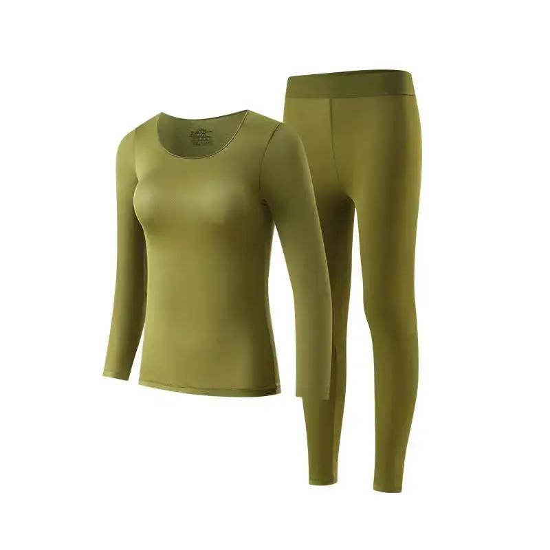 Seamless Thermal Underwear Set for Women, Invisible Thermal Thin Base Layer, Temperature-Regulating Autumn Long-Sleeve Top and Long Pants by Dropshipman