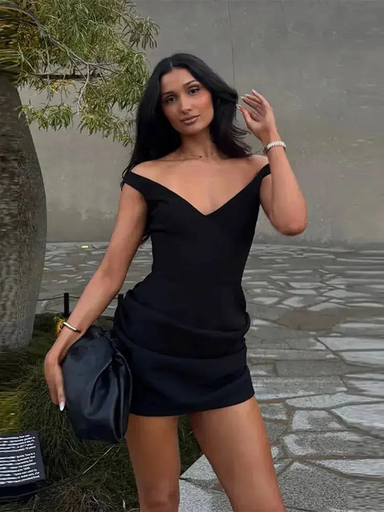 Women Elegant Pleated Strapless Mini Dress Sexy Solid Color Off-shoulder Backless Short Dresses 2026 New Evening Party Gowns by Dropshipman