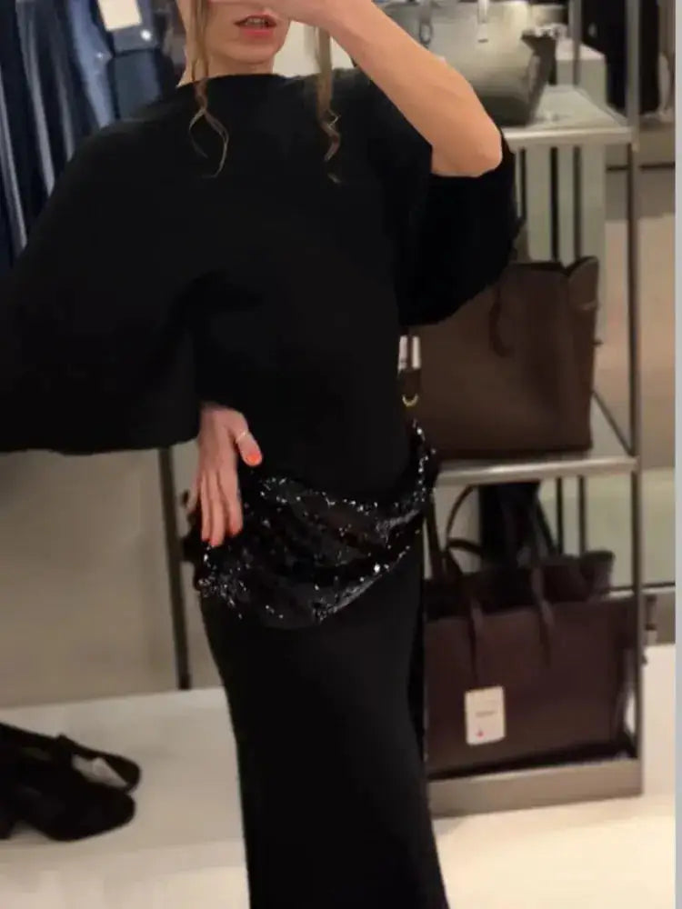 Sequin Patchwork Backless Dress Women Elegant Solid Middle Sleeve Cinched-waist Slim Long Dresses Fashion Evening Party Vestidos by Dropshipman