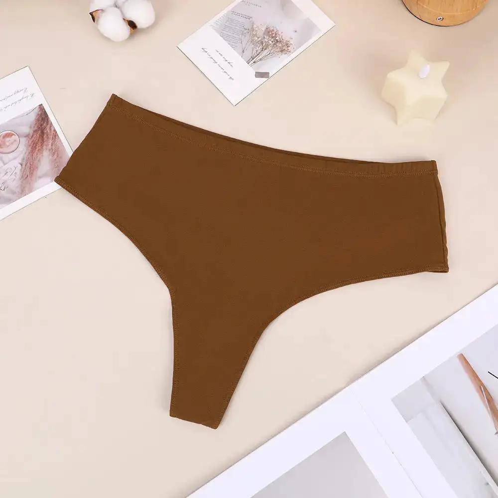 Bethke High Waist High Split Briefs Pure Cotton Thong High Elastic Invisible Comfortable Solid Color All-Match Women&