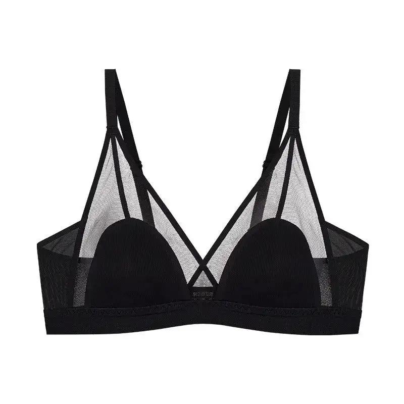 Underwear for Women Summer Thin Style Big Breasts Showing Small No Rims Sexy Breathable Mesh French Triangle Cup Push-Up Bra New Style by Dropshipman
