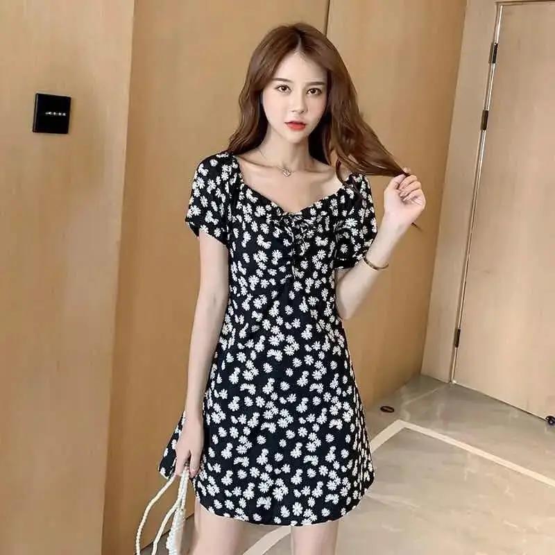 Daisy Dress Slim-Fit Slimming off-Shoulder Floral dress 2024 Summer New Internet Celebrous Same Style Dress by Dropshipman