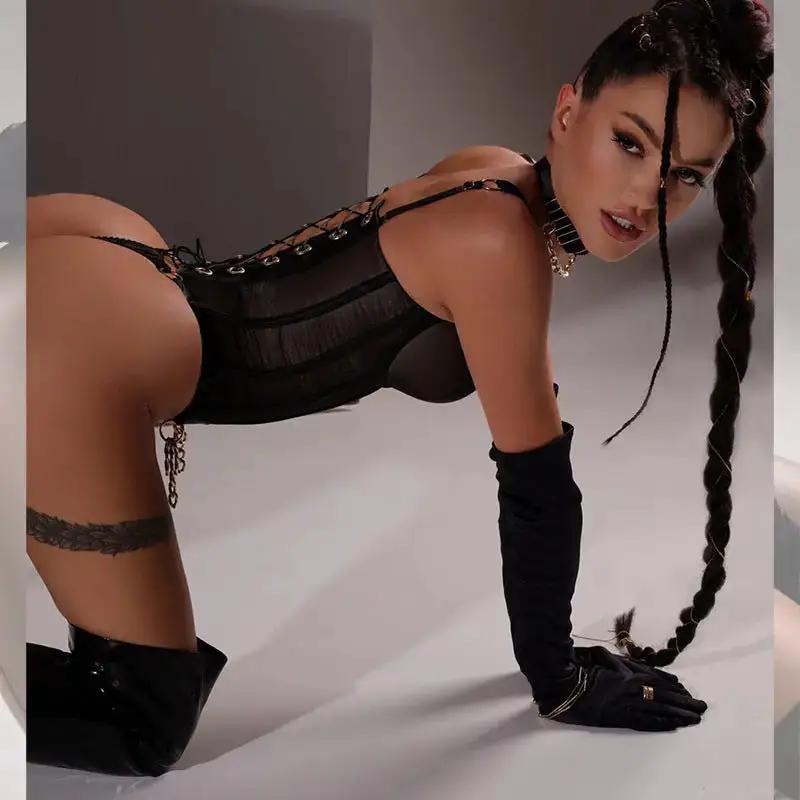 European and American Sexy Lingerie Mesh Fishbone Back Lace-Up Body Shaper with thong Sexy suit by Dropshipman