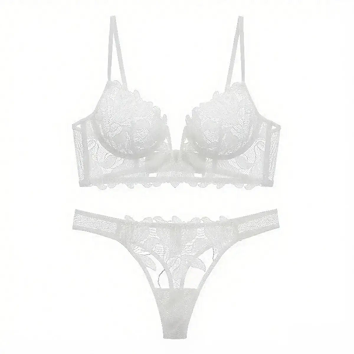 European and American sexy underwear French deep V embroidery stitching mesh lace underwear ultra-thin big chest small bra suit by Dropshipman