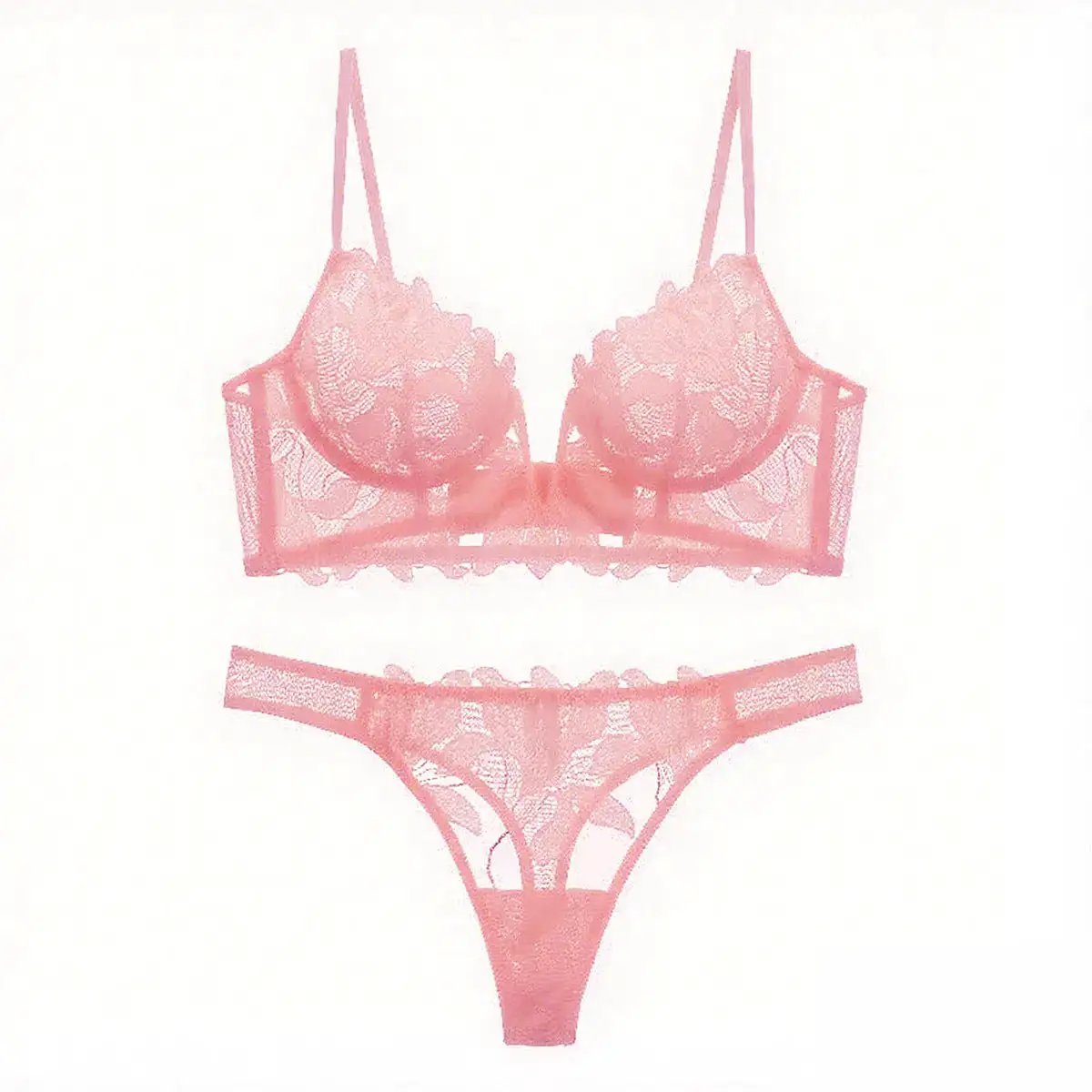 European and American sexy underwear French deep V embroidery stitching mesh lace underwear ultra-thin big chest small bra suit by Dropshipman