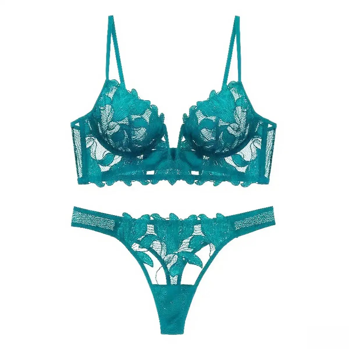European and American sexy underwear French deep V embroidery stitching mesh lace underwear ultra-thin big chest small bra suit by Dropshipman