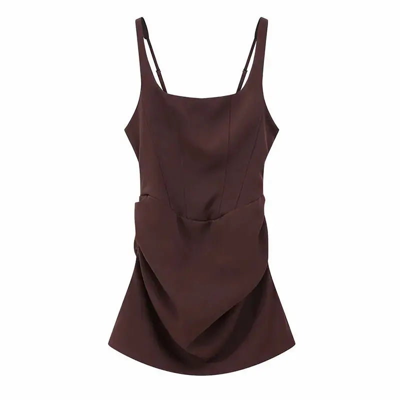 Women Square-neck Halter Mini Dress Sexy Pleated Sleeveless Backless High Waist Bodycon Dresses 2026 New Fashion Party Robes by Dropshipman