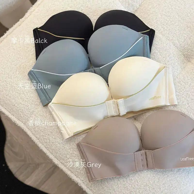 Original No Mark Front Button Push-up Lace Strapless Bra Invisible Back Underwear Women&
