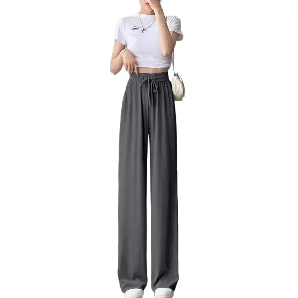 Ice Silk Wide-Leg Pants for Women, Summer Thin High-Waisted Drape Cool Mosquito-Proof Sun-Protective Casual Versatile Floor-Length Straight Pants by Dropshipman