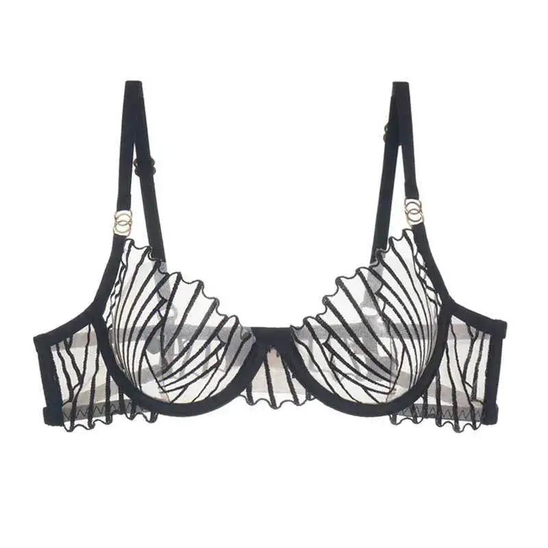 Cross-border sexy sexy lingerie French ultra-thin mesh embroidered bra underwear big chest small plus size underwear suit by Dropshipman