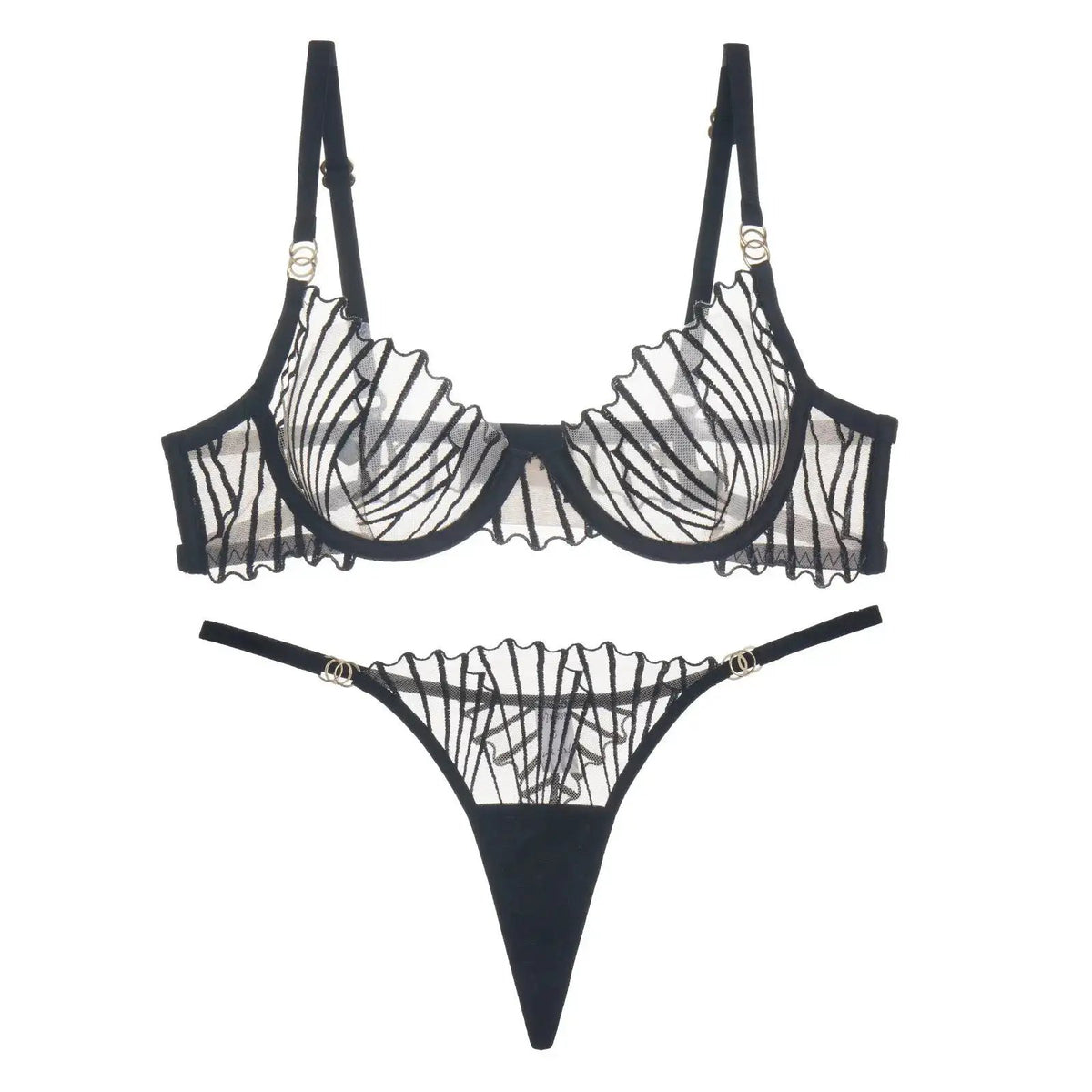 Cross-border sexy sexy lingerie French ultra-thin mesh embroidered bra underwear big chest small plus size underwear suit by Dropshipman