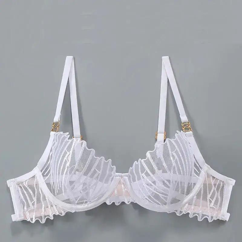 Cross-border sexy sexy lingerie French ultra-thin mesh embroidered bra underwear big chest small plus size underwear suit by Dropshipman