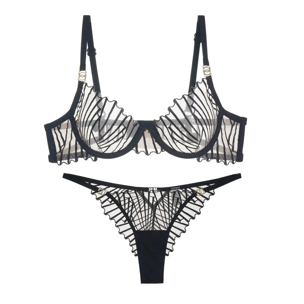 Cross-border sexy sexy lingerie French ultra-thin mesh embroidered bra underwear big chest small plus size underwear suit by Dropshipman