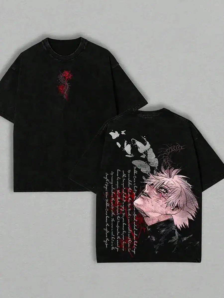 Kaneki Ken Graphic T-shirt Anime Tokyo Ghoul Clothing Men Short Sleeve Washed Tshirts Casual Cotton T Shirt Harajuku Retro Tops by Dropshipman