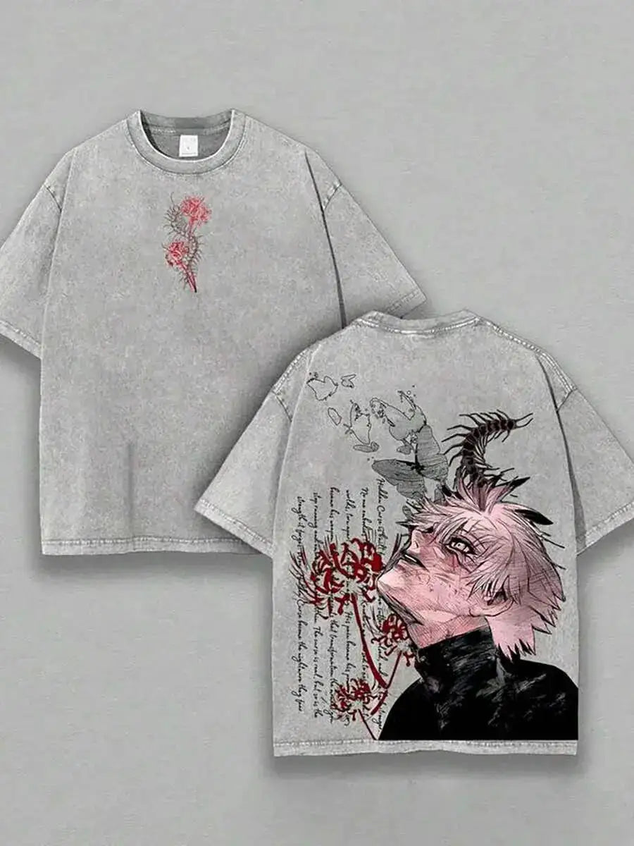 Kaneki Ken Graphic T-shirt Anime Tokyo Ghoul Clothing Men Short Sleeve Washed Tshirts Casual Cotton T Shirt Harajuku Retro Tops by Dropshipman