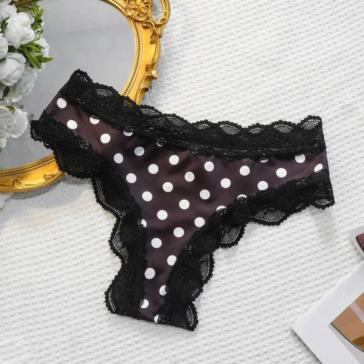 Japanese Sweet Girl Triangle Panties Polka Dot Milk Silk Thong Mid-Low Waist Lace Comfortable Cotton Crotch 465 by Dropshipman