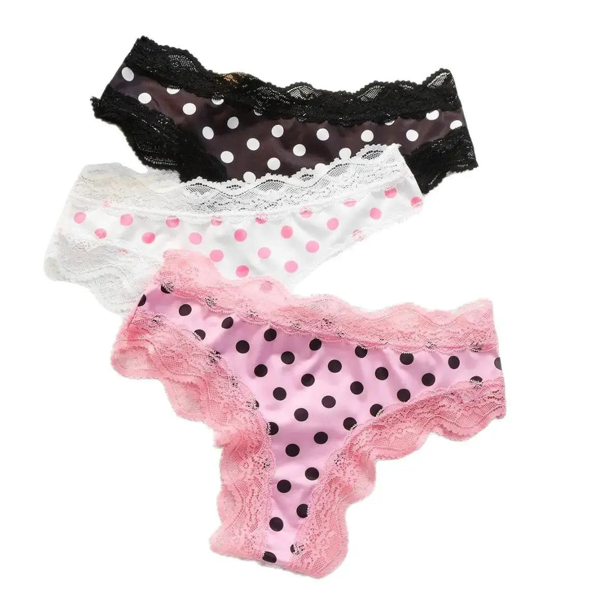 Japanese Sweet Girl Triangle Panties Polka Dot Milk Silk Thong Mid-Low Waist Lace Comfortable Cotton Crotch 465 by Dropshipman