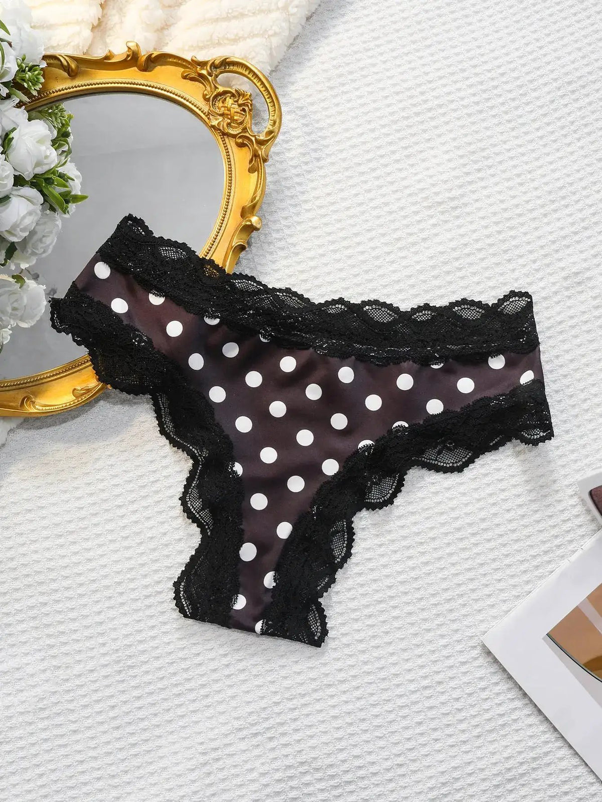 Japanese Sweet Girl Triangle Panties Polka Dot Milk Silk Thong Mid-Low Waist Lace Comfortable Cotton Crotch 465 by Dropshipman