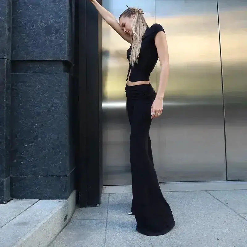 Y2k Black Hollow Out Slit Dress Women Solid Short Sleeve High Neck Slim Fit Maxi Dresses Lady Fashion Evening Party Club Robe by Dropshipman