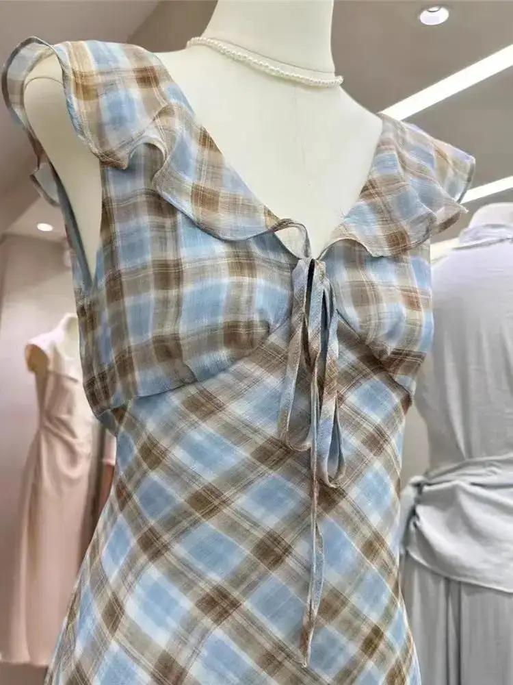 Fashion New Summer French Elegant Temperament Gentle Ruffled Plaid Dress Women&