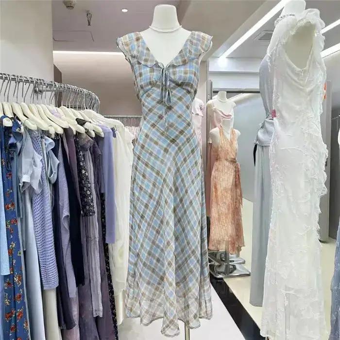 Fashion New Summer French Elegant Temperament Gentle Ruffled Plaid Dress Women&