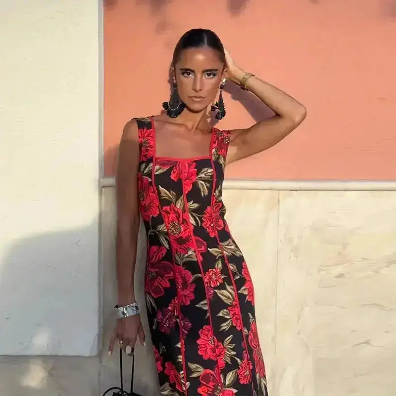 Sexy Printed Flower Long Women&