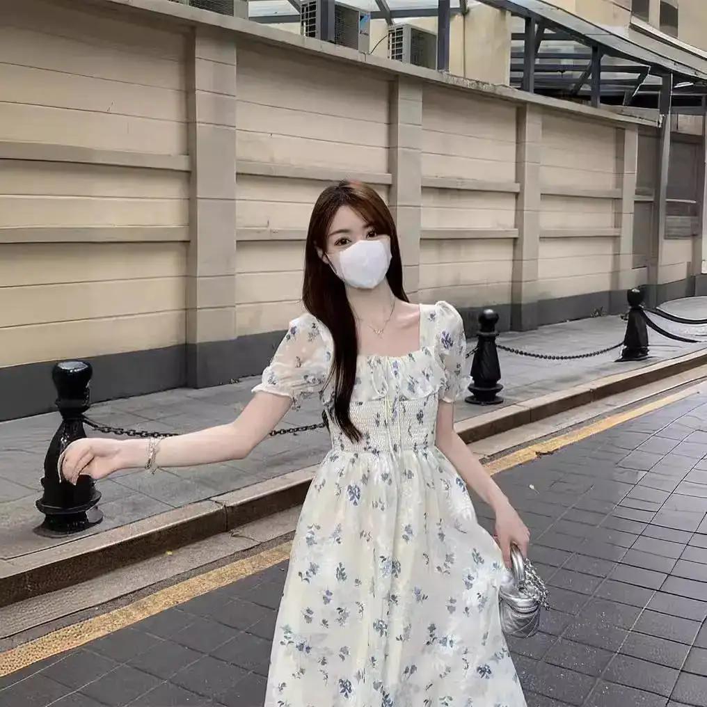 Gentle Floral Dress for Women, Summer 2026 New Chiffon Seaside Vacation First Love Dress, Puff Sleeve Long Dress by Dropshipman