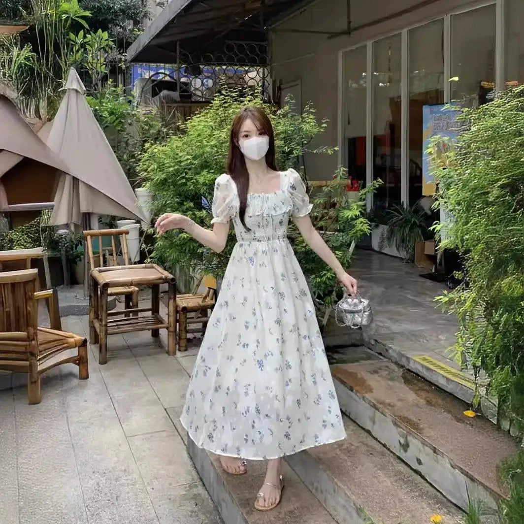 Gentle Floral Dress for Women, Summer 2026 New Chiffon Seaside Vacation First Love Dress, Puff Sleeve Long Dress by Dropshipman