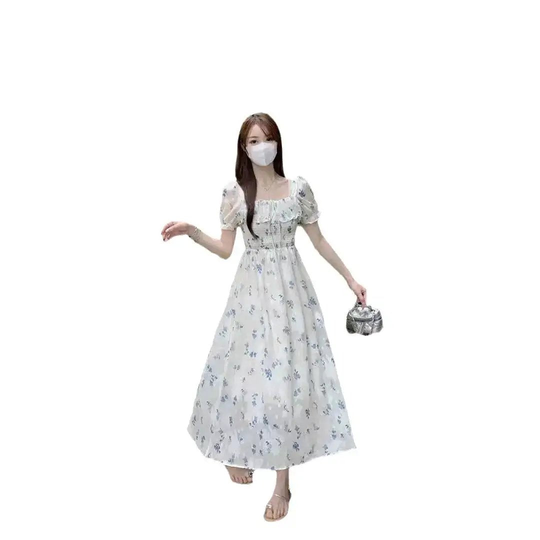 Gentle Floral Dress for Women, Summer 2026 New Chiffon Seaside Vacation First Love Dress, Puff Sleeve Long Dress by Dropshipman