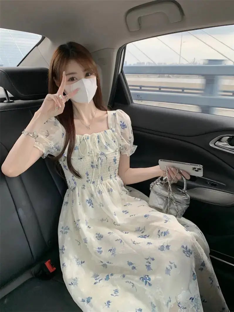 Gentle Floral Dress for Women, Summer 2026 New Chiffon Seaside Vacation First Love Dress, Puff Sleeve Long Dress by Dropshipman