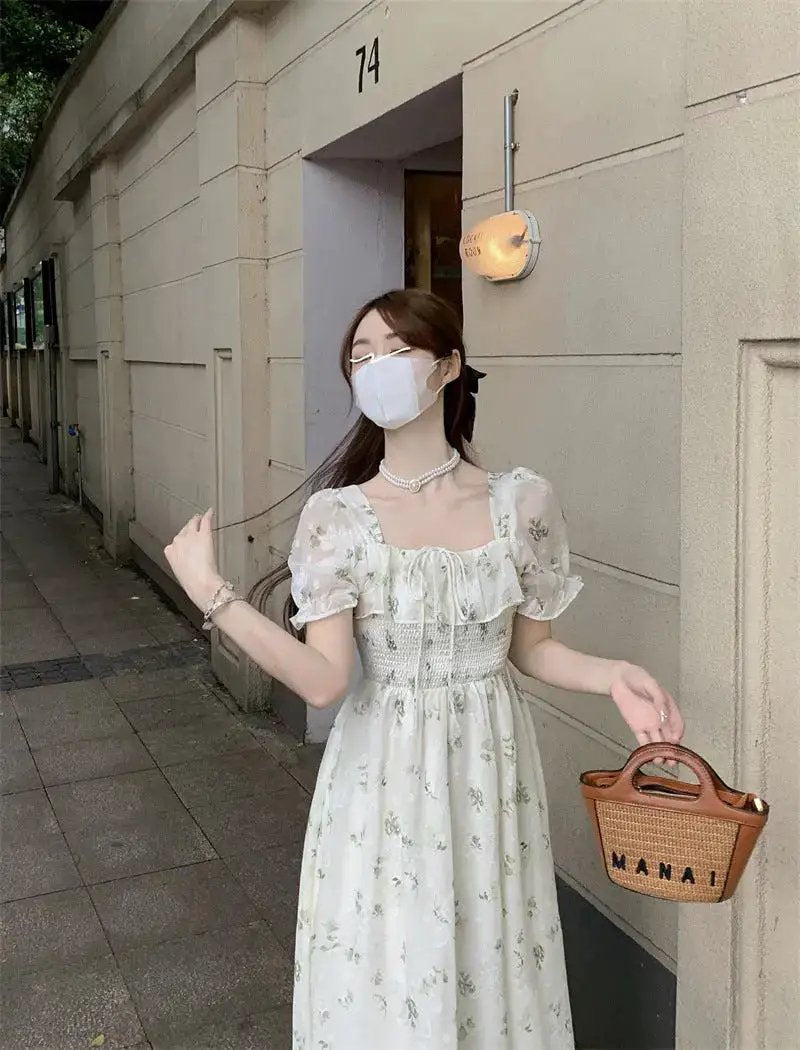 Gentle Floral Dress for Women, Summer 2026 New Chiffon Seaside Vacation First Love Dress, Puff Sleeve Long Dress by Dropshipman